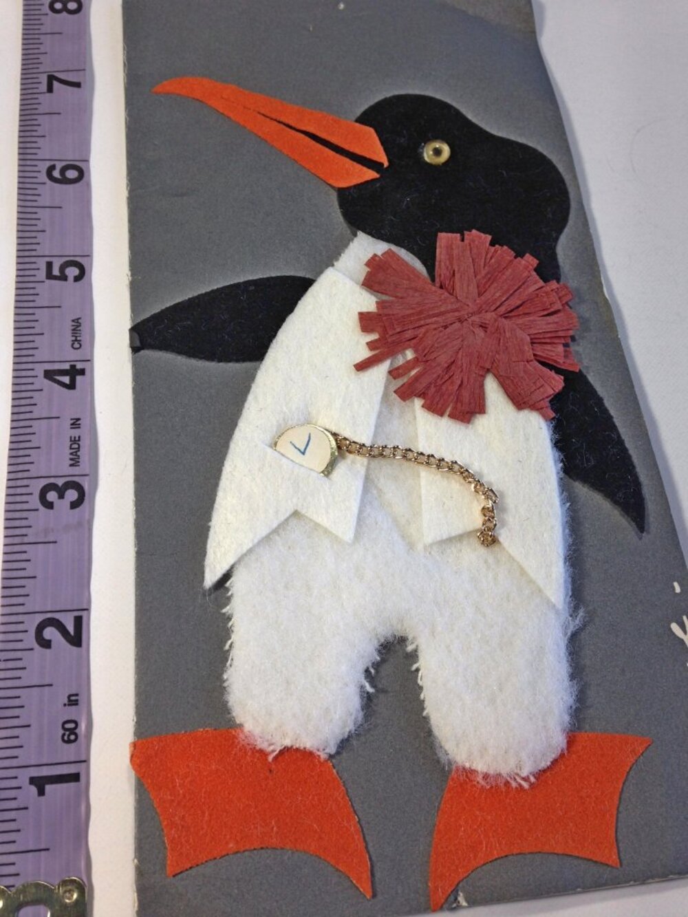 Mid Century Prosel Blank 3D Greeting Card Handmade West Germany Fabric Penguin